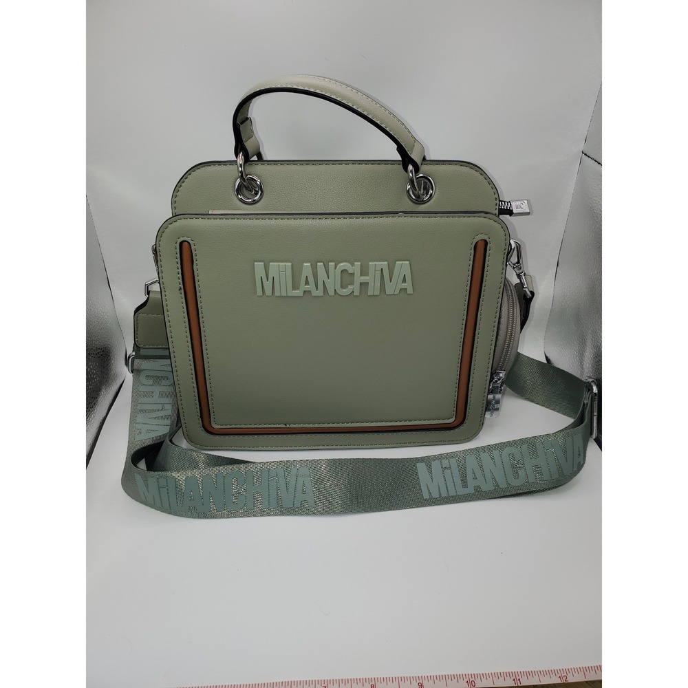 Milanchiva Sage Green Cognac Brown Satchel Handbag Crossbody with Coin Purse